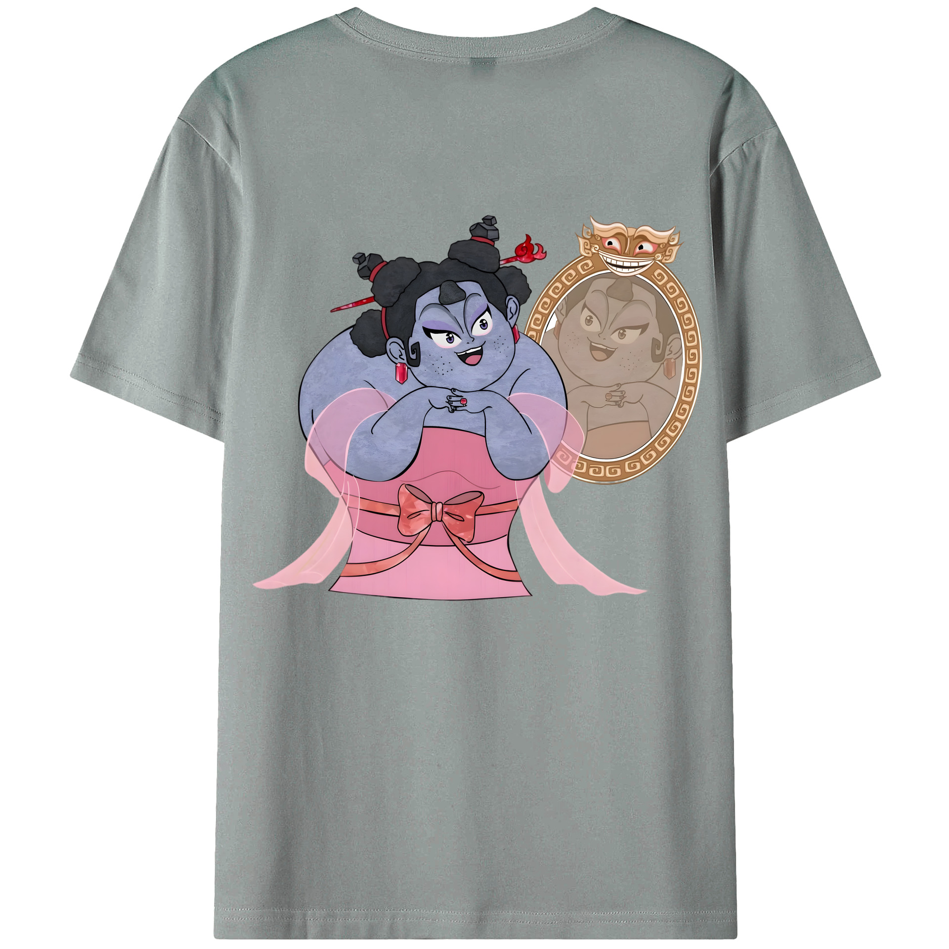 （画像用） Ne Zha 2 ナタ 魔童の大暴れ 綿100％ メンズ半袖Tシャツ（バックプリント） 通気性